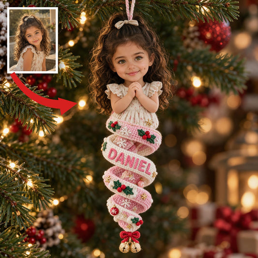 Custom Photo Christmas Latina Little Girl Plush Ornament, Gift for Daughter Granddaughter Niece