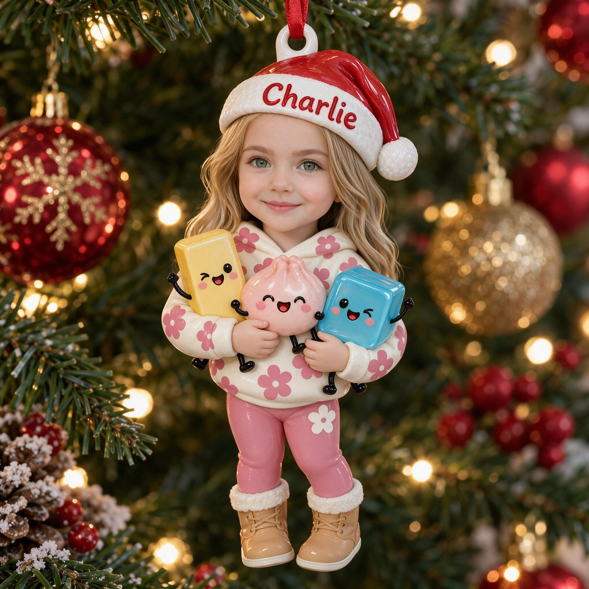 Personalized Christmas Little Girl 3D Ornament, Cute Keepsake Gift for Kids