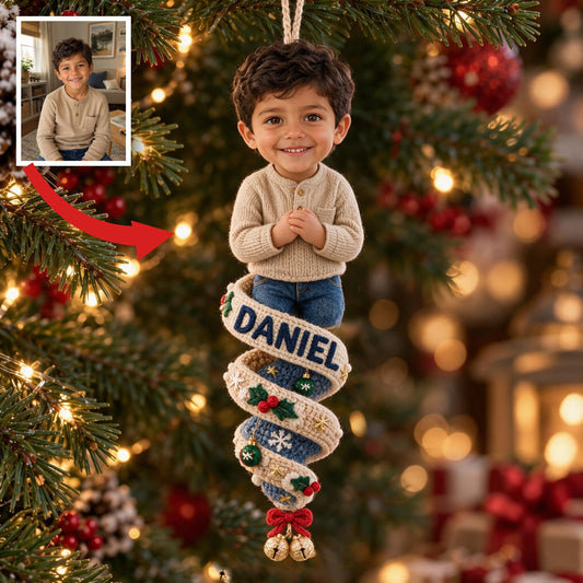 Custom Photo Christmas Latino Little Boy Plush Ornament, Son Grandson Nephew Gift