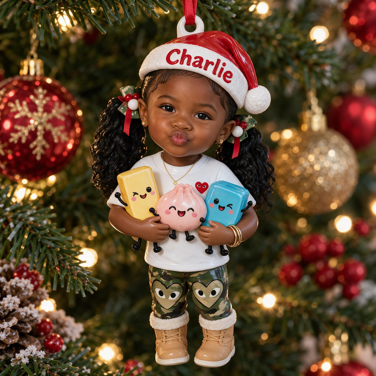 Personalized Christmas Black Little Girl 3D Ornament, Holiday Gift for Kids