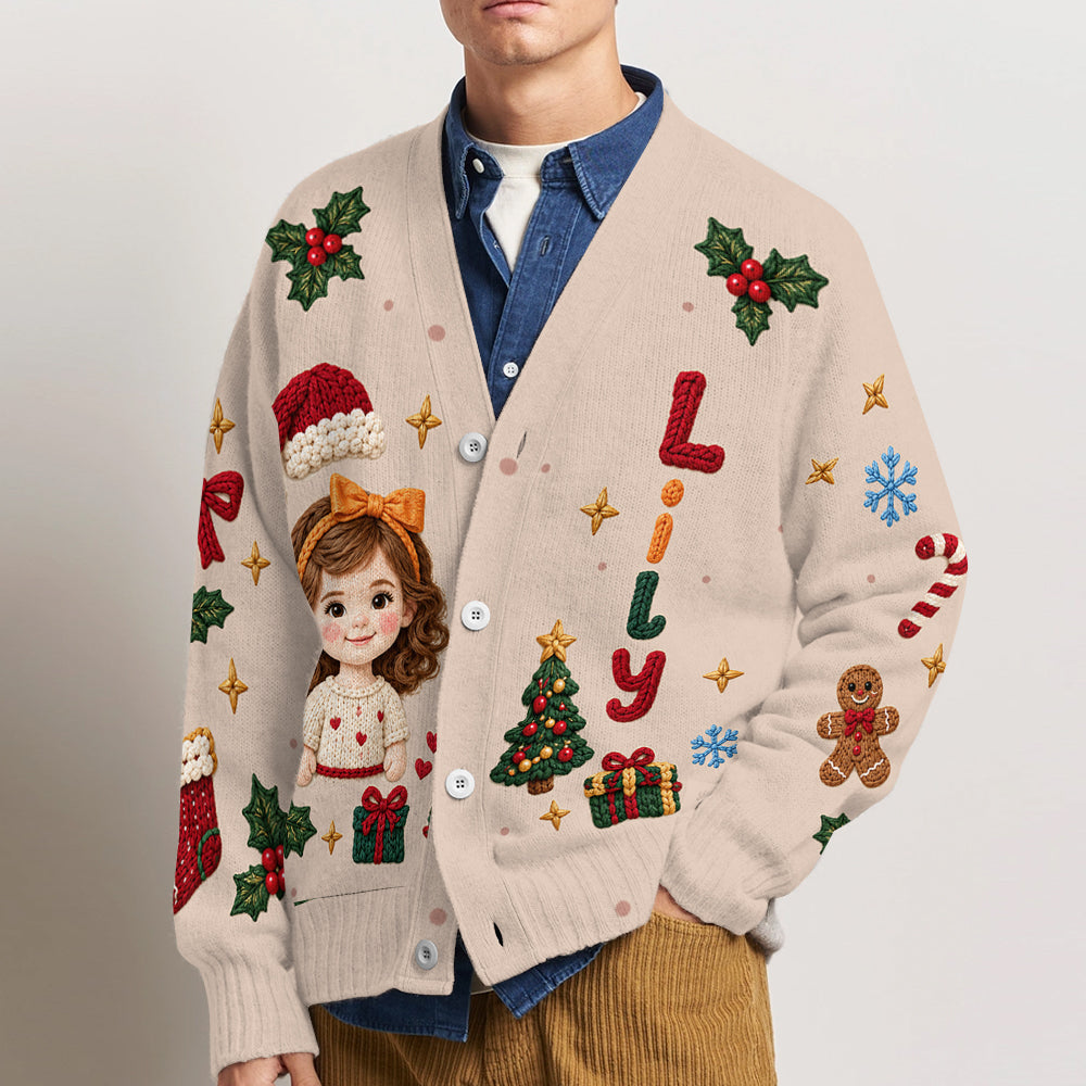 Personalized Christmas Black Little Boy Cardigan Sweater Son Grandson Gift