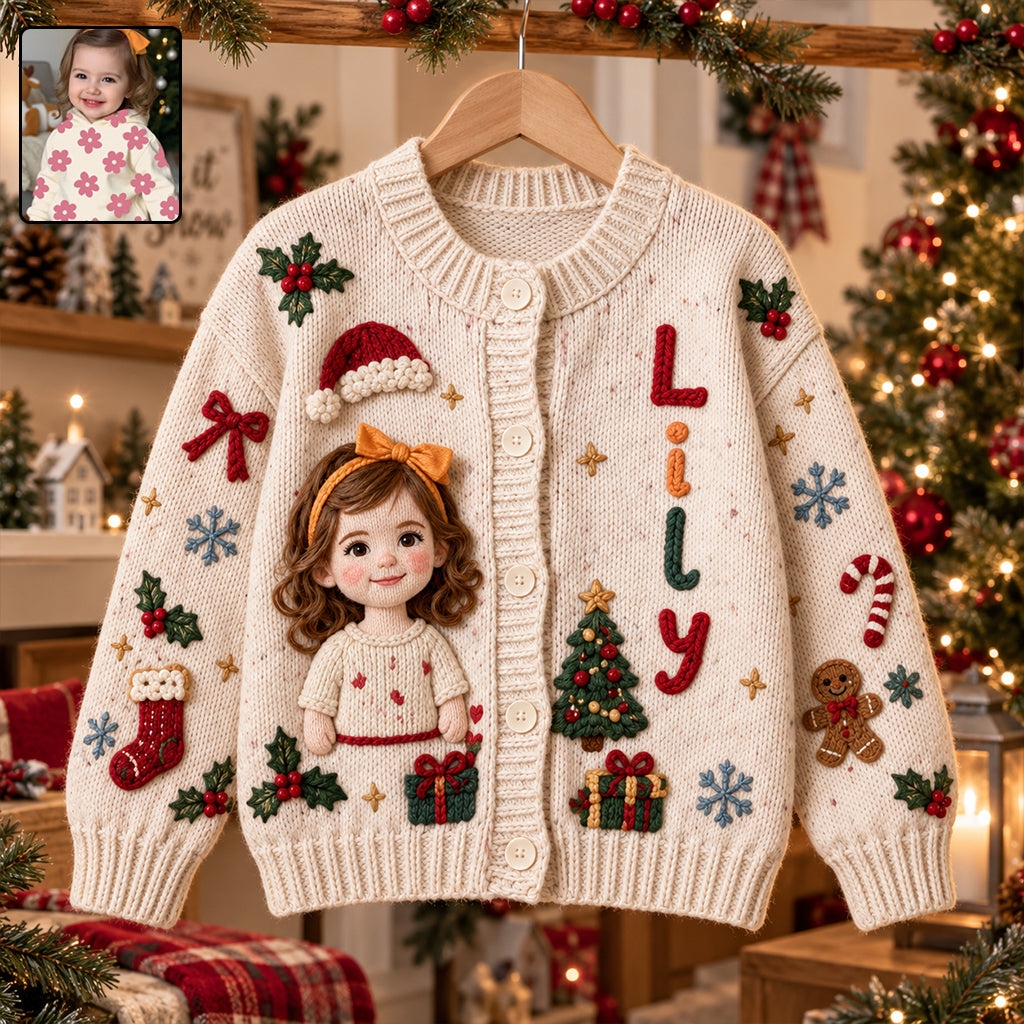 Personalized Christmas Little Girl Cardigan Sweater Gift for Daughter Granddaughter Niece