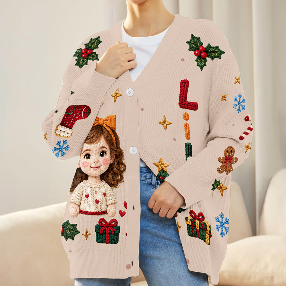 Personalized Christmas Black Little Boy Cardigan Sweater Son Grandson Gift