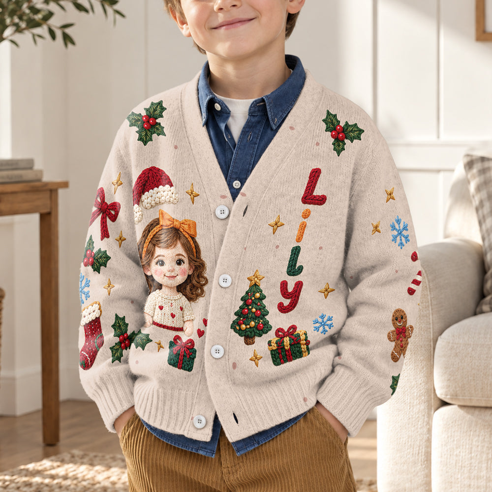 Personalized Christmas Little Girl Cardigan Sweater Gift for Daughter Granddaughter Niece