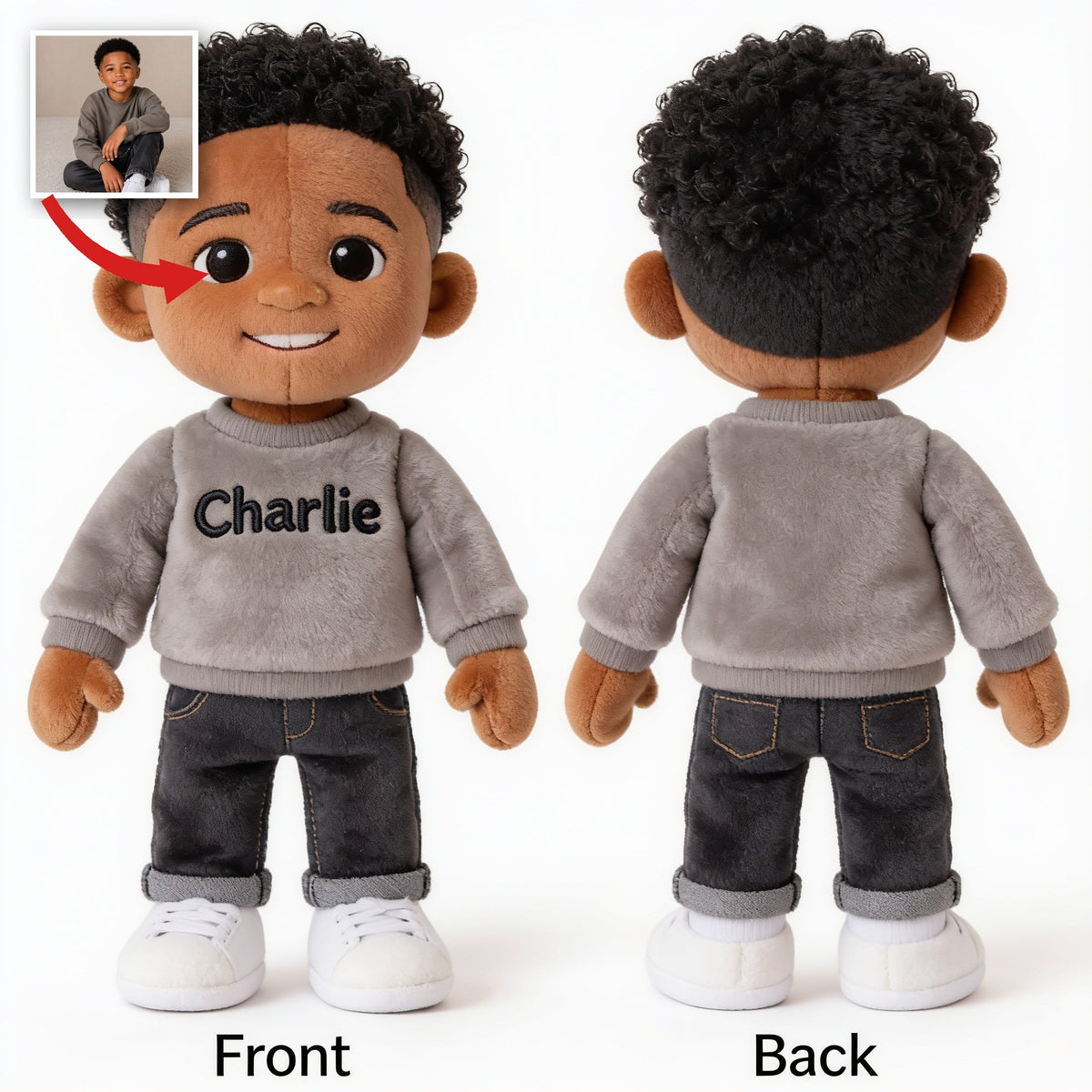 Personalized Black Little Boy Plush Keychain Custom Keepsake Gift