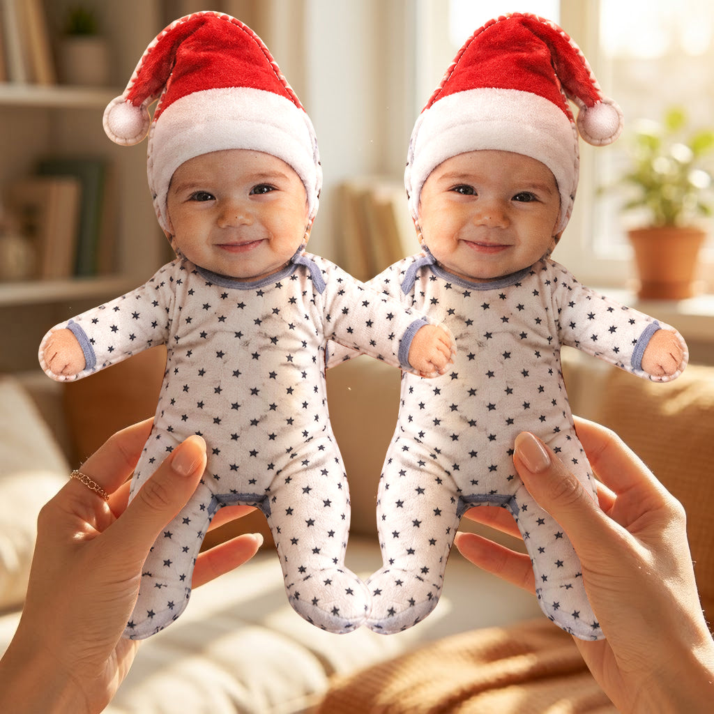 Custom Photo Christmas Baby Boy Posable Plush Doll Holiday Gift
