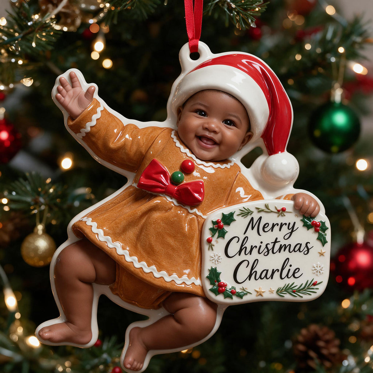 Personalized Christmas Black Christmas Baby Girl 3D Resin Ornament Keepsake