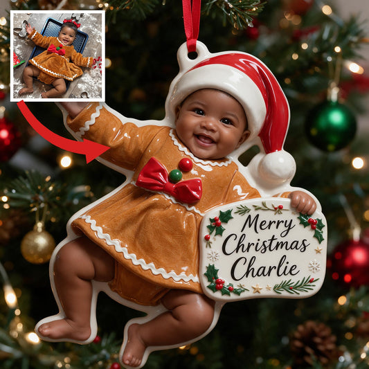 Personalized Christmas Black Christmas Baby Girl 3D Resin Ornament Keepsake
