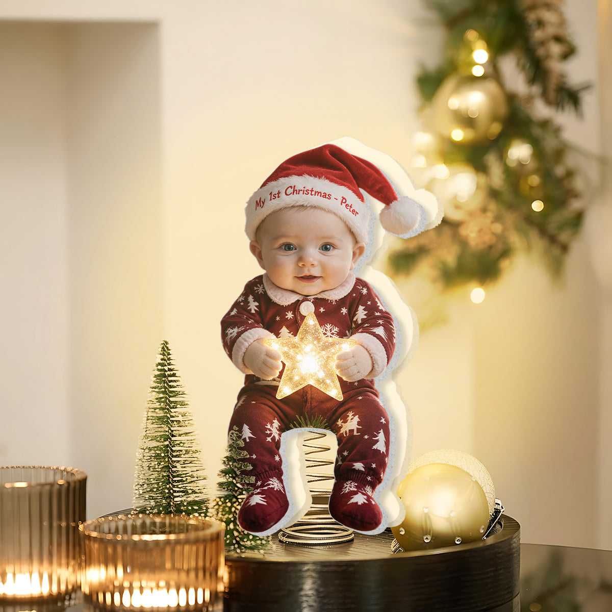 Personalized Christmas Latino Little Boy LED Light Tree Topper Gift for Son Grandson