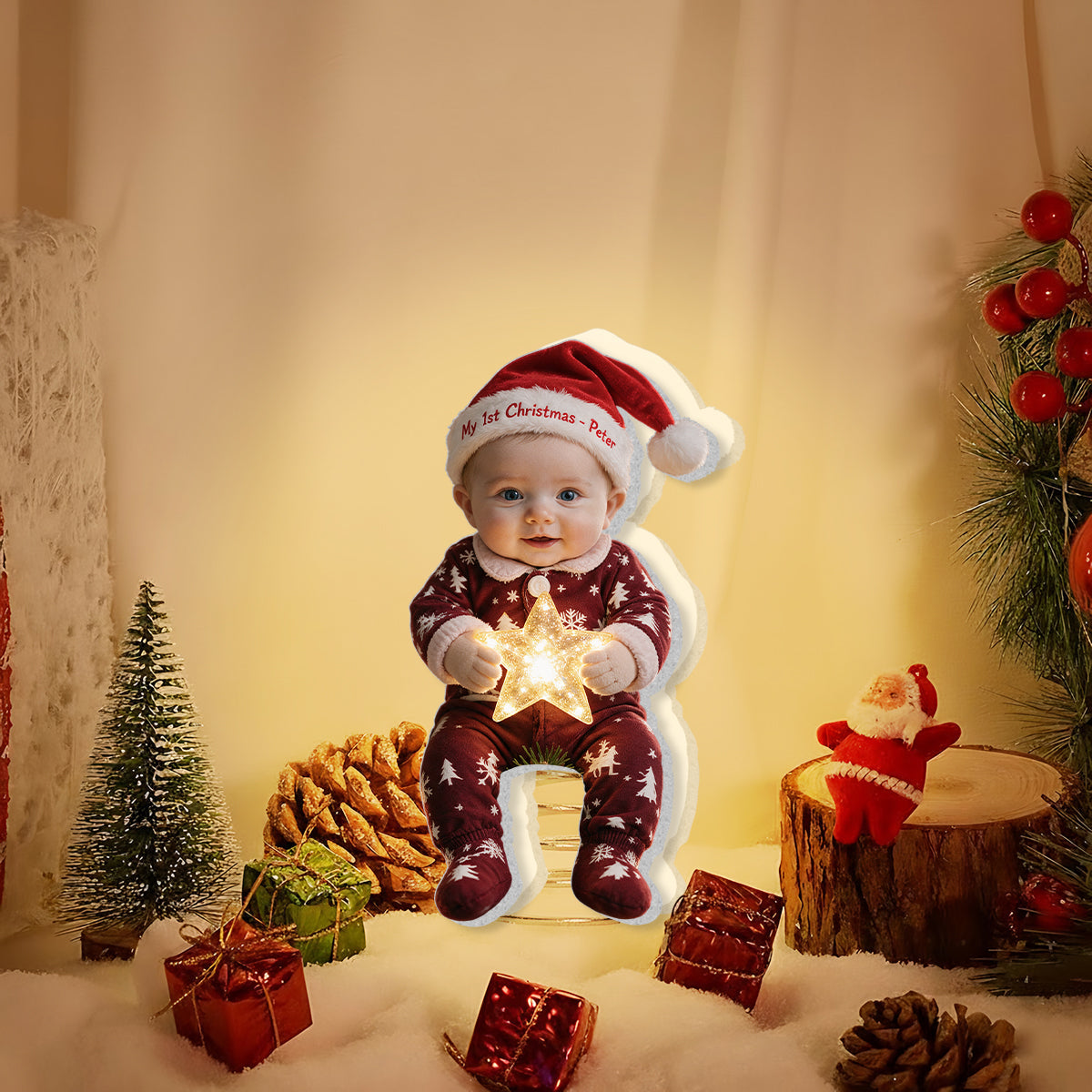 Personalized Christmas Baby Boy LED Light Tree Topper