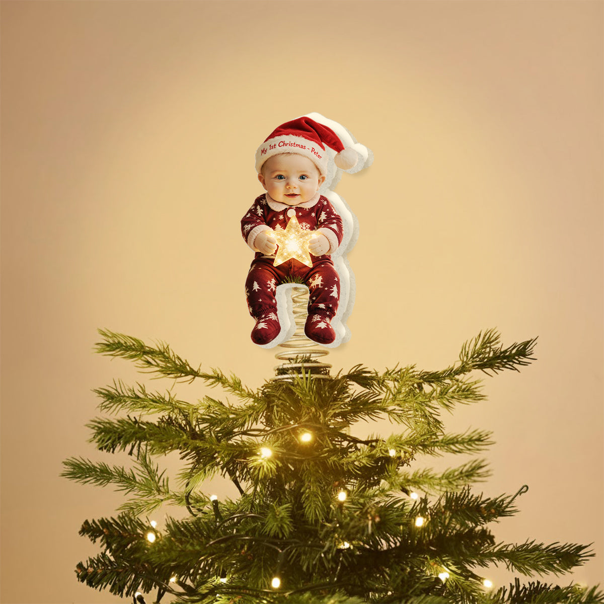Personalized Christmas Little Boy LED Light Tree Topper Holiday Decor