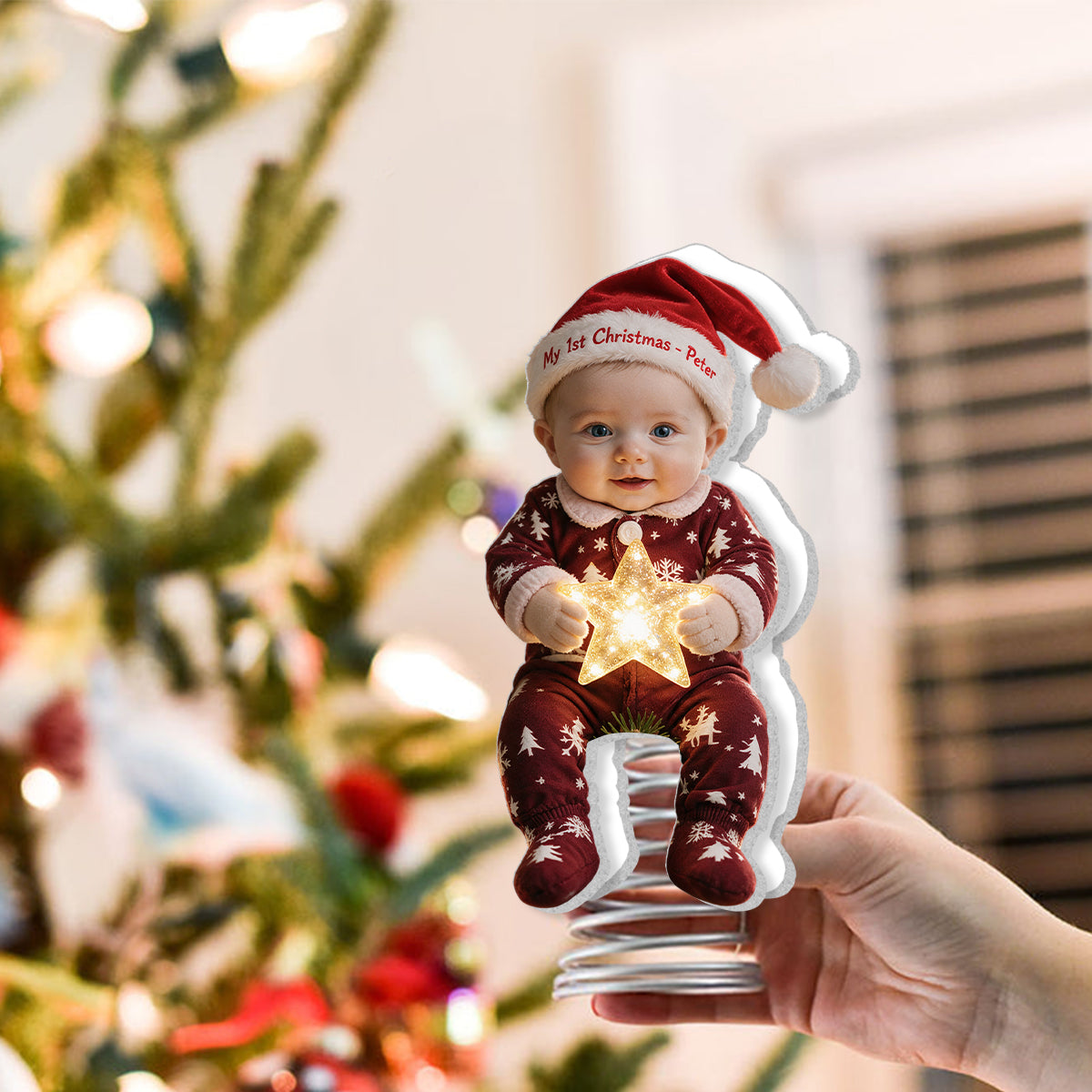 Personalized Christmas Baby Boy LED Light Tree Topper