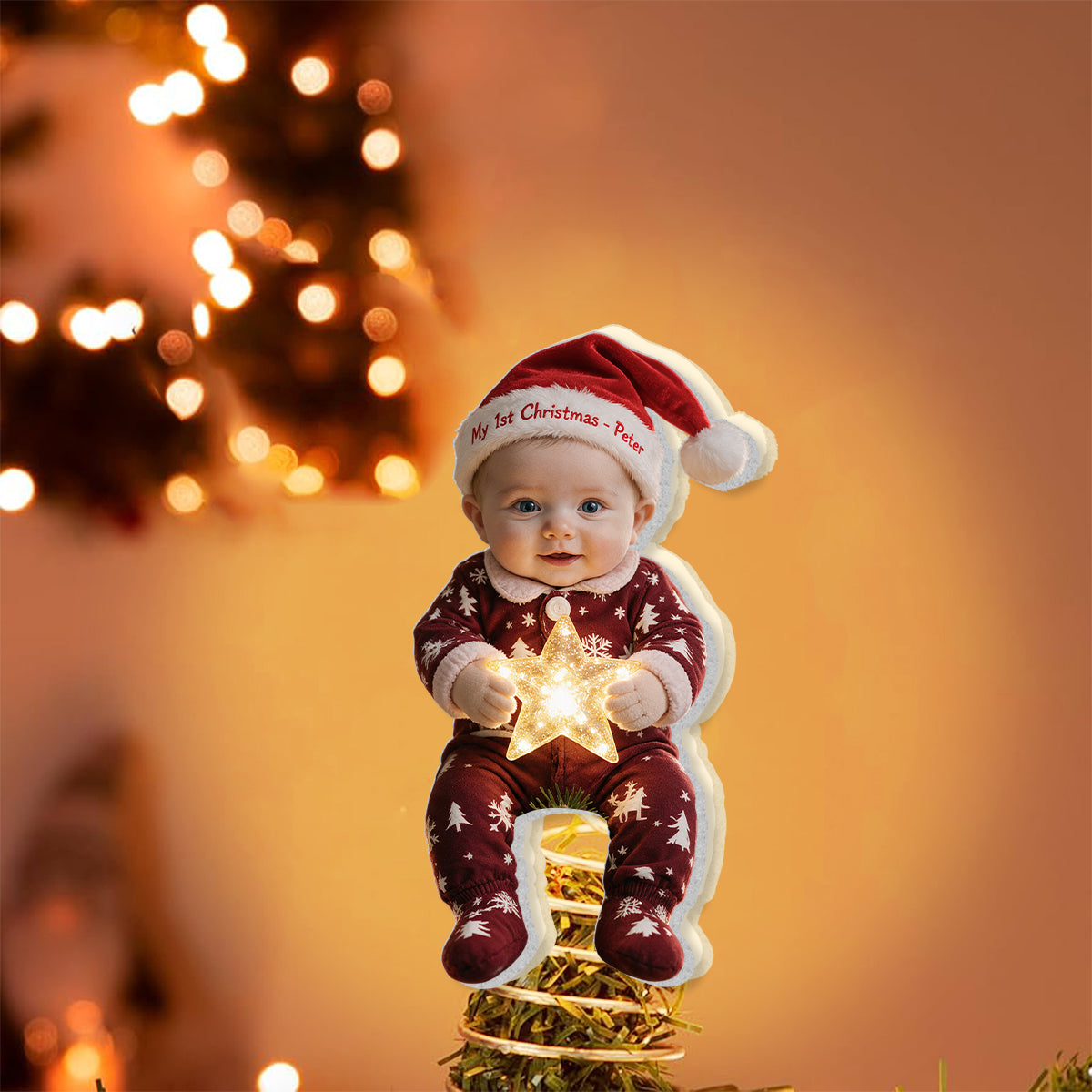 Personalized Christmas Little Boy LED Light Tree Topper Holiday Decor