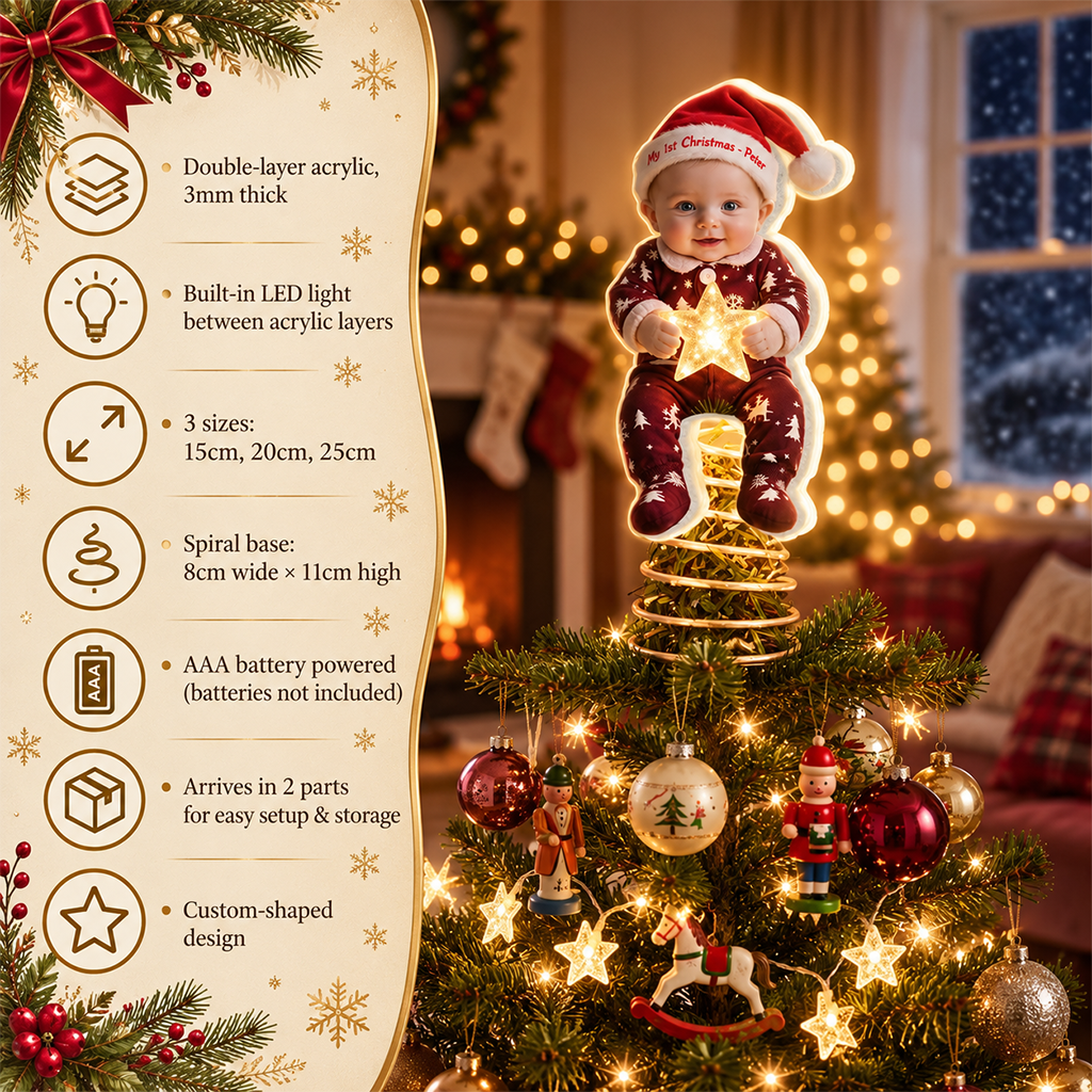 Personalized Christmas Baby Boy LED Light Tree Topper