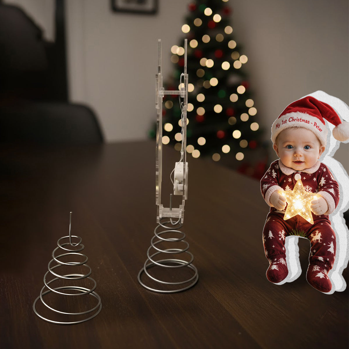 Personalized Christmas Little Boy LED Light Tree Topper Holiday Decor