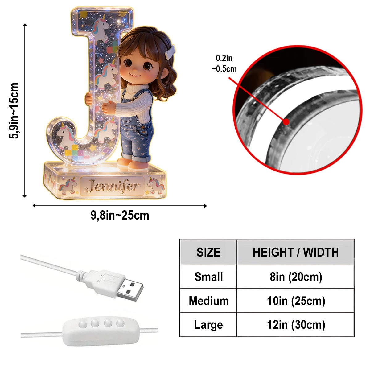 Personalized Christmas Black Christmas Baby Girl Acrylic LED Night Light Kid Gift
