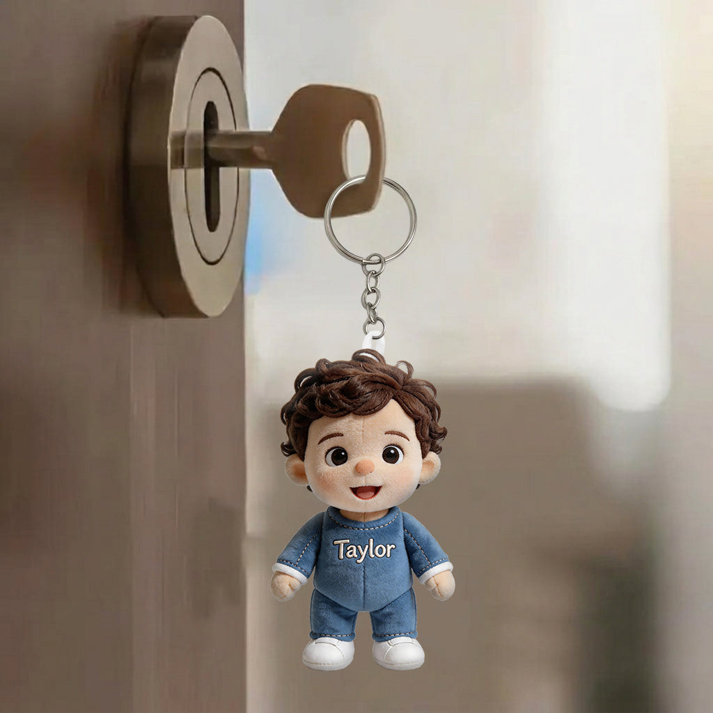 Personalized Black Little Boy Plush Keychain Custom Keepsake Gift