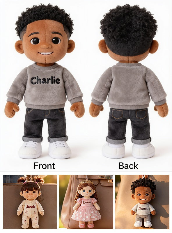 Personalized Black Little Boy Plush Keychain Custom Keepsake Gift
