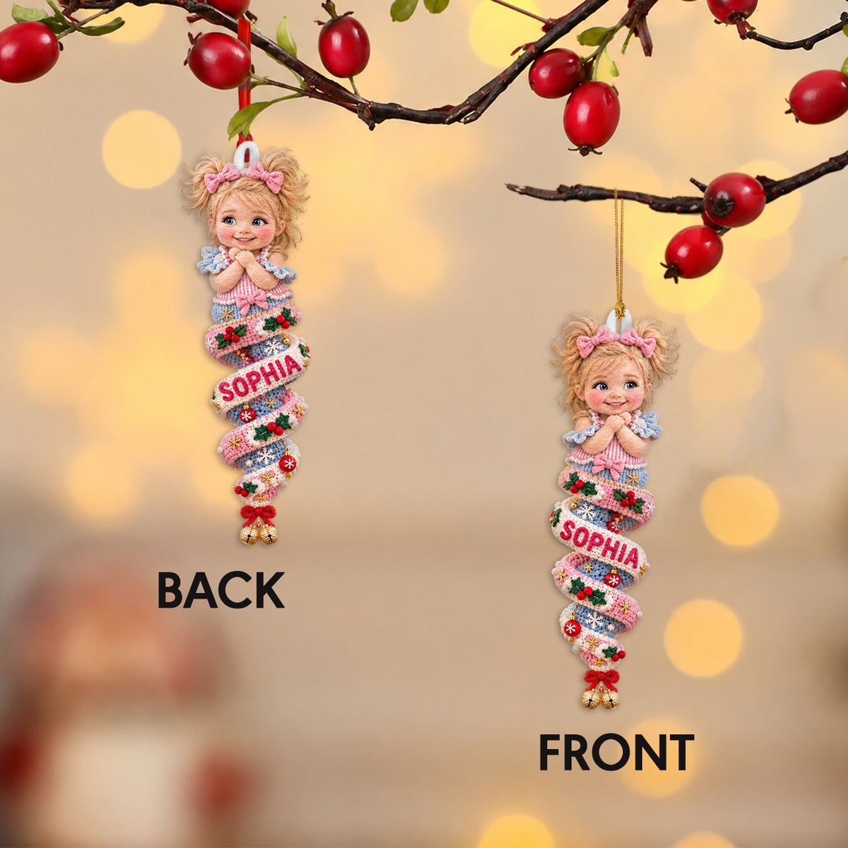 Custom Photo Christmas Latina Little Girl Plush Ornament, Gift for Daughter Granddaughter Niece