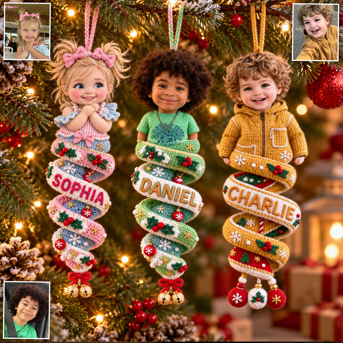 Custom Photo Christmas Latina Little Girl Plush Ornament, Gift for Daughter Granddaughter Niece