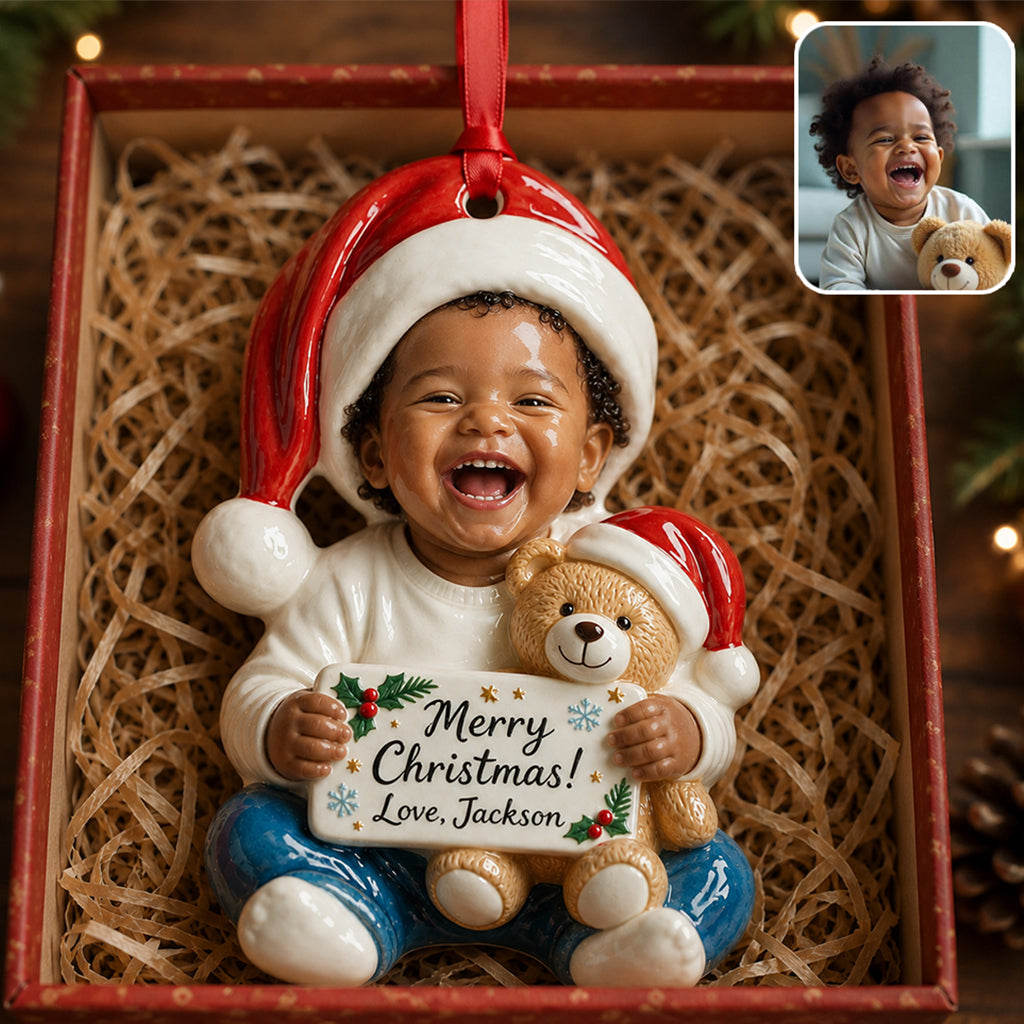 Personalized Christmas Black Christmas Baby Girl 3D Resin Ornament Keepsake
