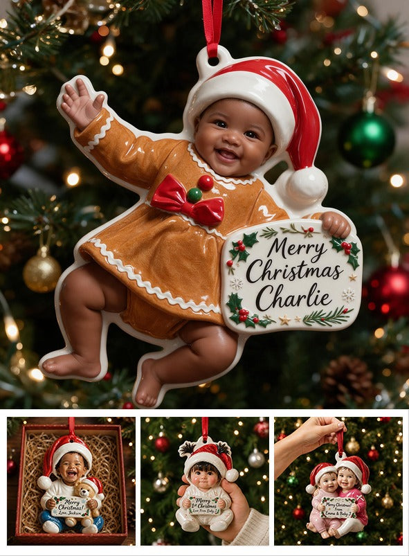 Personalized Christmas Black Christmas Baby Girl 3D Resin Ornament Keepsake