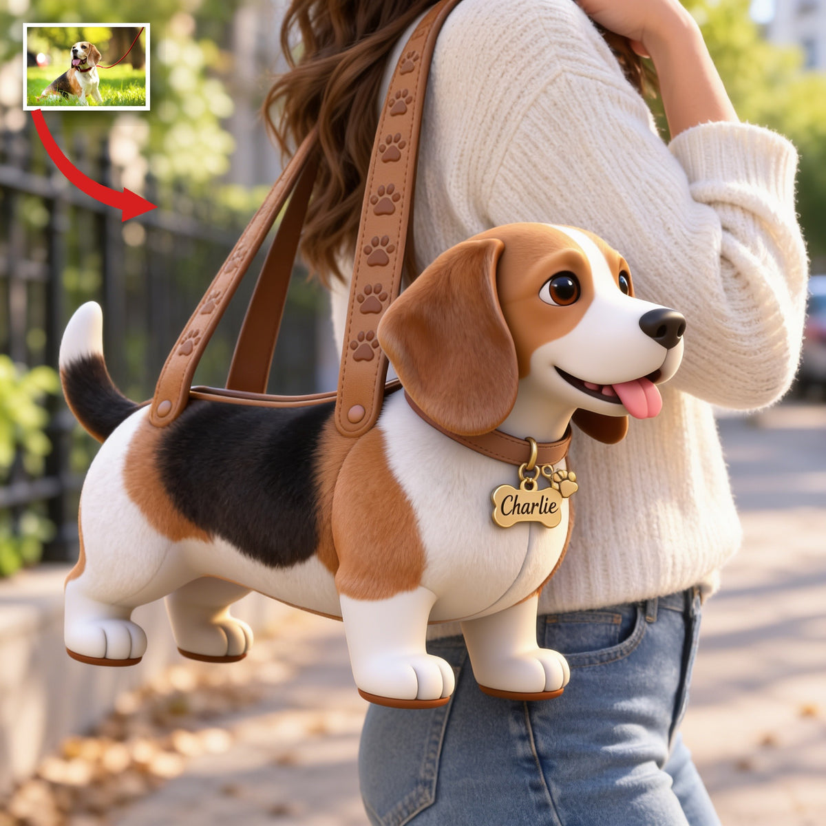 Personalized Tricolor Adult Beagle Custom Shape Tote Bag Dog Lover Gift