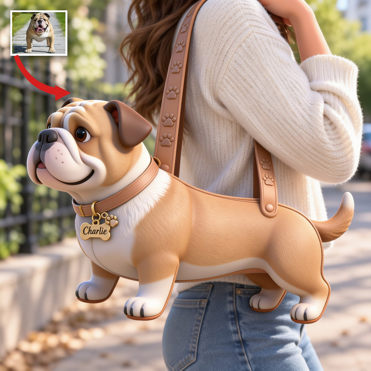 Personalized Fawn White Bulldog Custom Shape Tote Bag Pet Lover Gift
