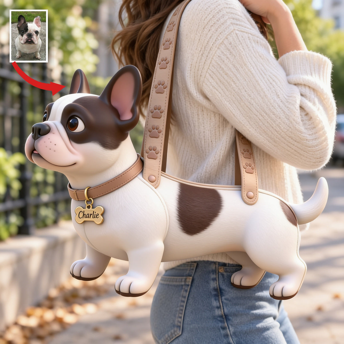 Personalized Black and White French Bulldog Shaped Tote Bag Pet Lover Gift