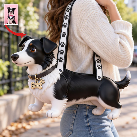 Personalized Black and White Border Collie Custom Shape Tote Bag Dog Lover Gift