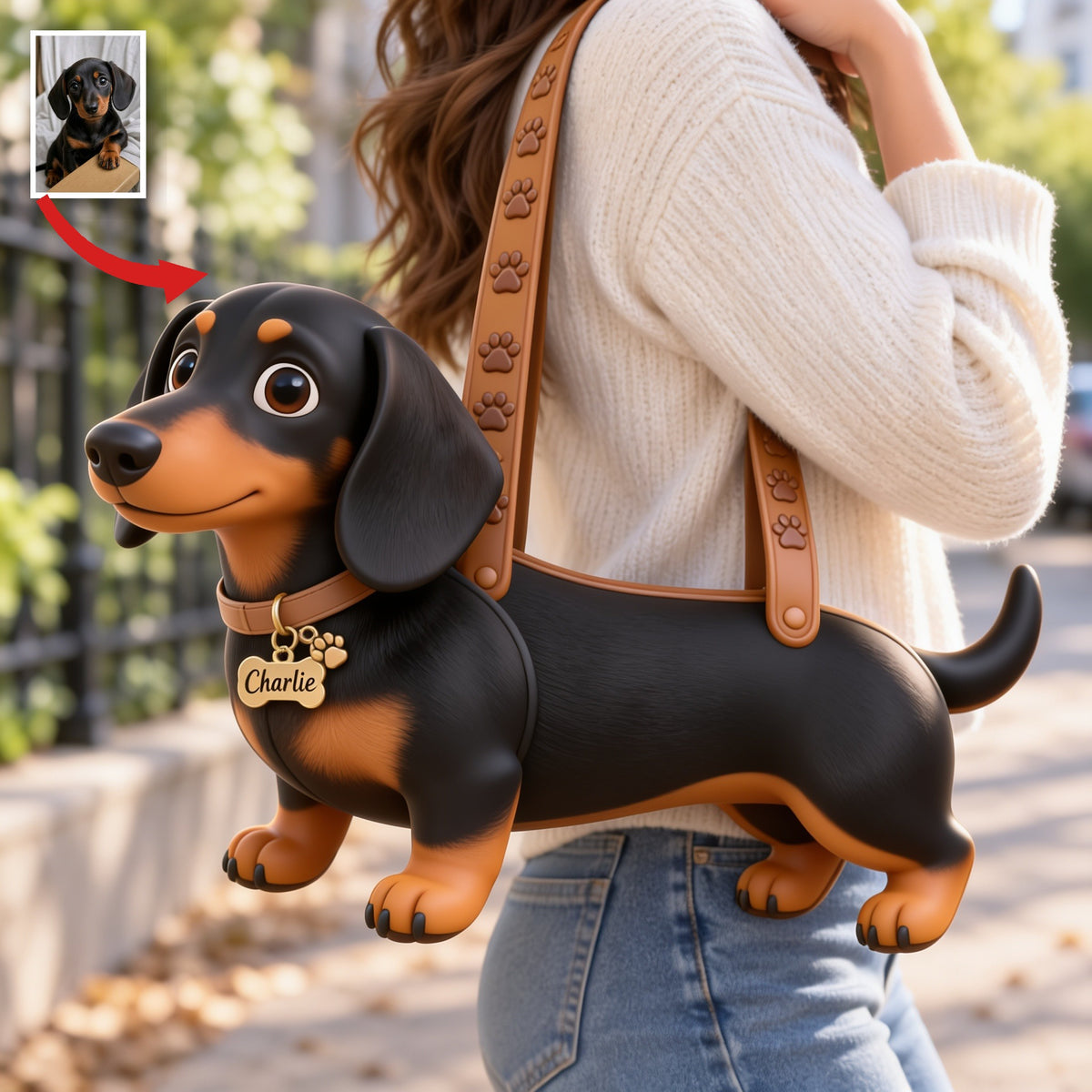 Personalized Black and Tan Dachshund Puppy Shaped Tote Bag Dog Lover Gift