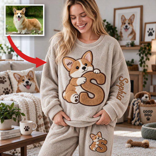 Personalized Tan and White Pembroke Welsh Corgi Fleece Lounge Set Dog Lover Gift