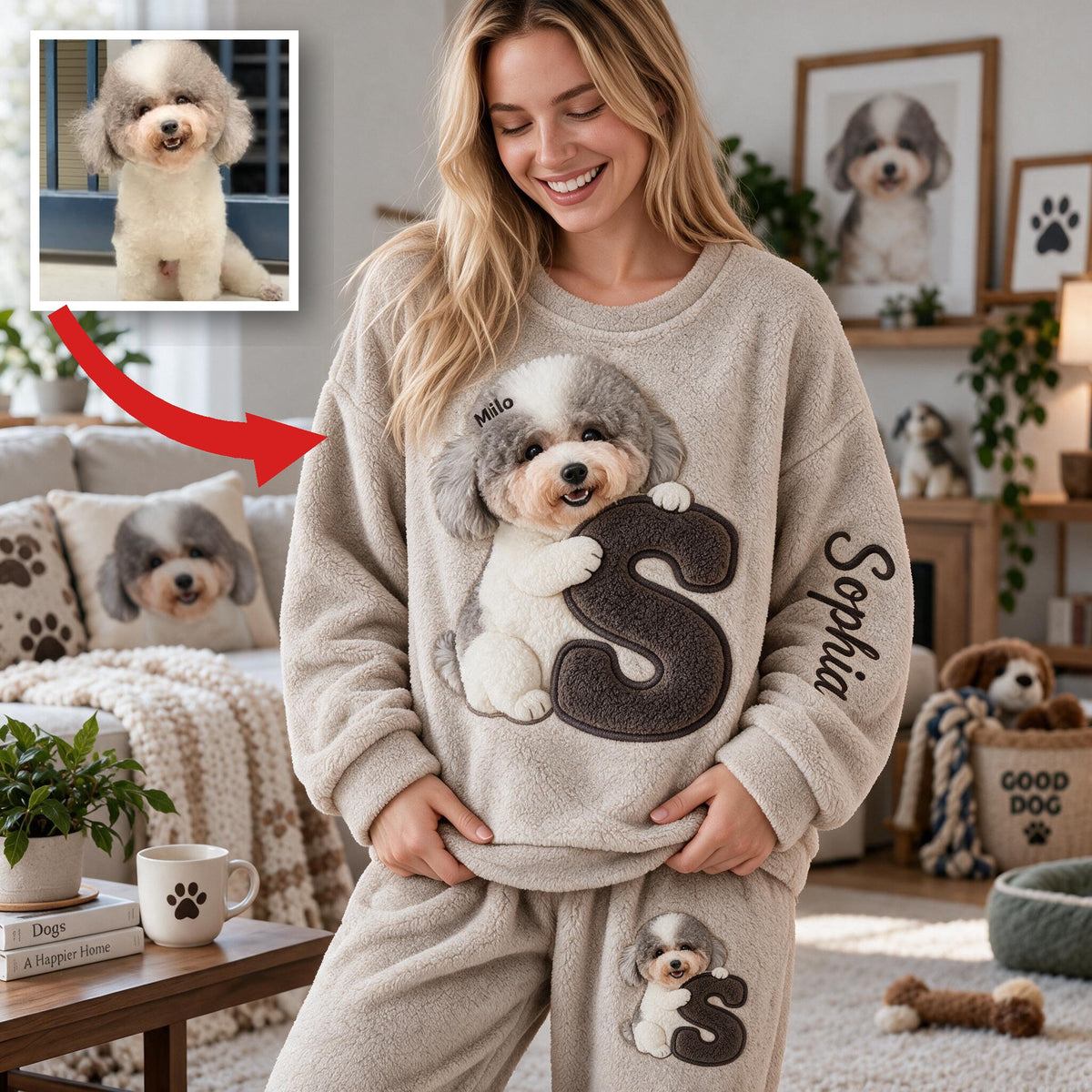 Personalized Adult Curly Fur Poodle Fleece Lounge Set Dog Lover Gift
