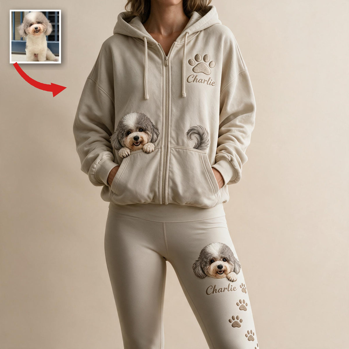 Personalized Adult Curly Coat Poodle Zip Hoodie & Leggings Set Dog Owner Loungewear