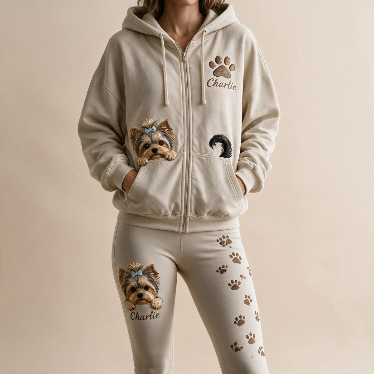 Personalized Yorkshire Terrier Zip Hoodie & Leggings Loungewear Set for Dog Lovers