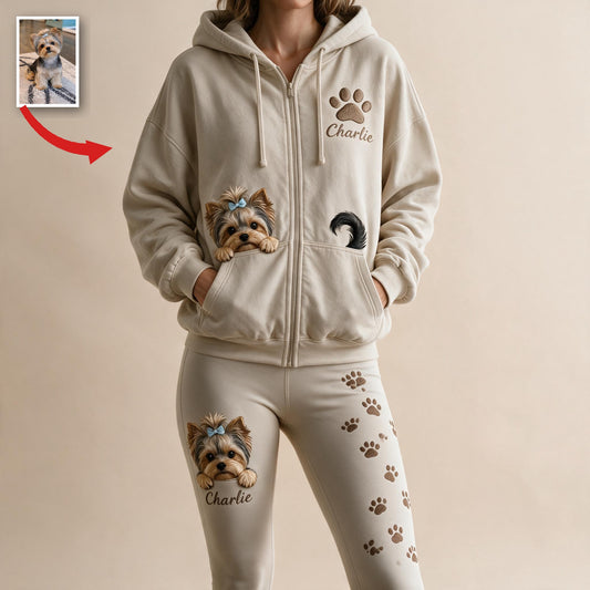 Personalized Yorkshire Terrier Zip Hoodie & Leggings Loungewear Set for Dog Lovers