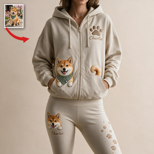 Personalized Tan & White Adult Shiba Inu Zip Hoodie & Leggings Set