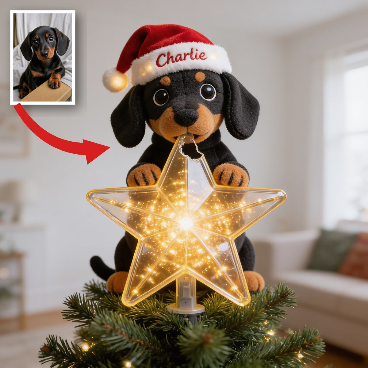 Personalisierter Weihnachtsbaum LED Licht Baumspitze für Hundeliebhaber
