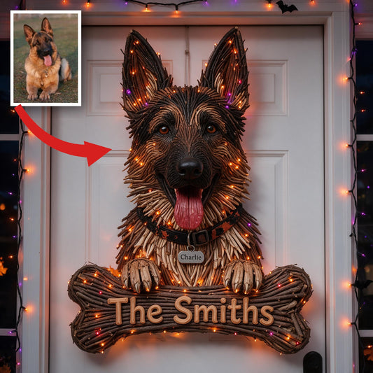 Personalized Halloween Black and Tan Adult German Shepherd LED Acrylic Sign