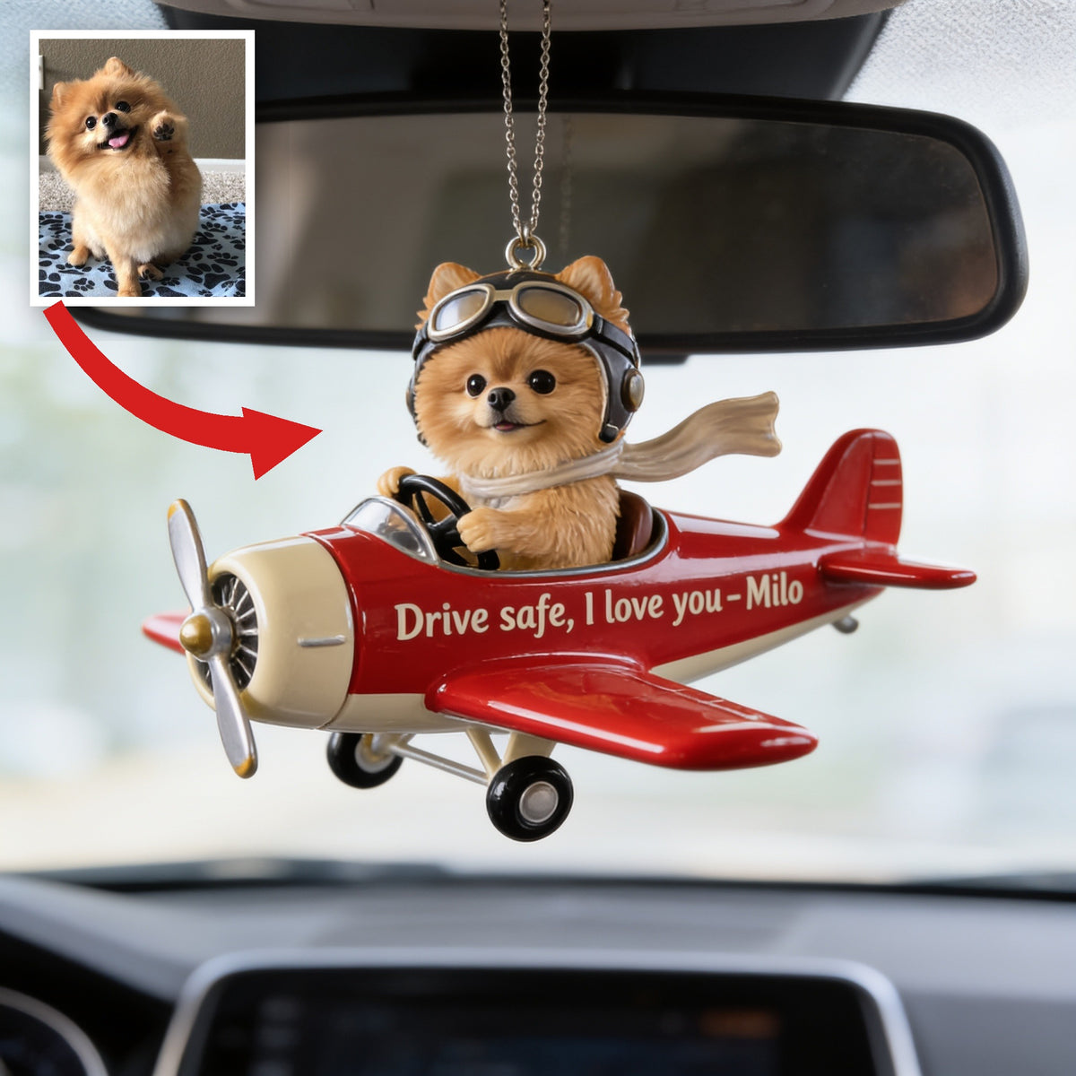 Personalisierter Foto Fluffy Golden Pomeranian Autoanhänger Geschenk für Hundeliebhaber