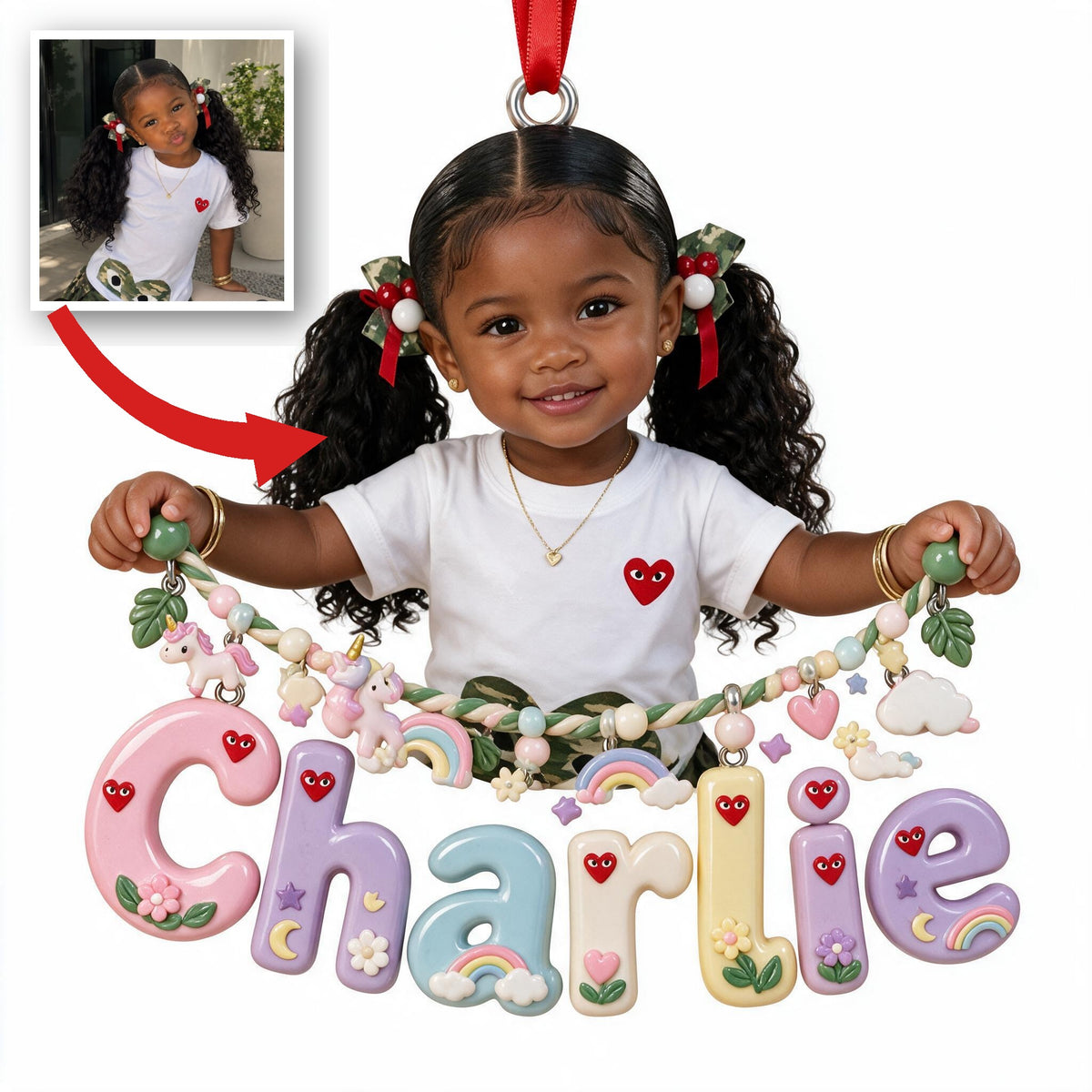 Personalized Black Little Girl Custom Name Acrylic Ornament Gift for Kids