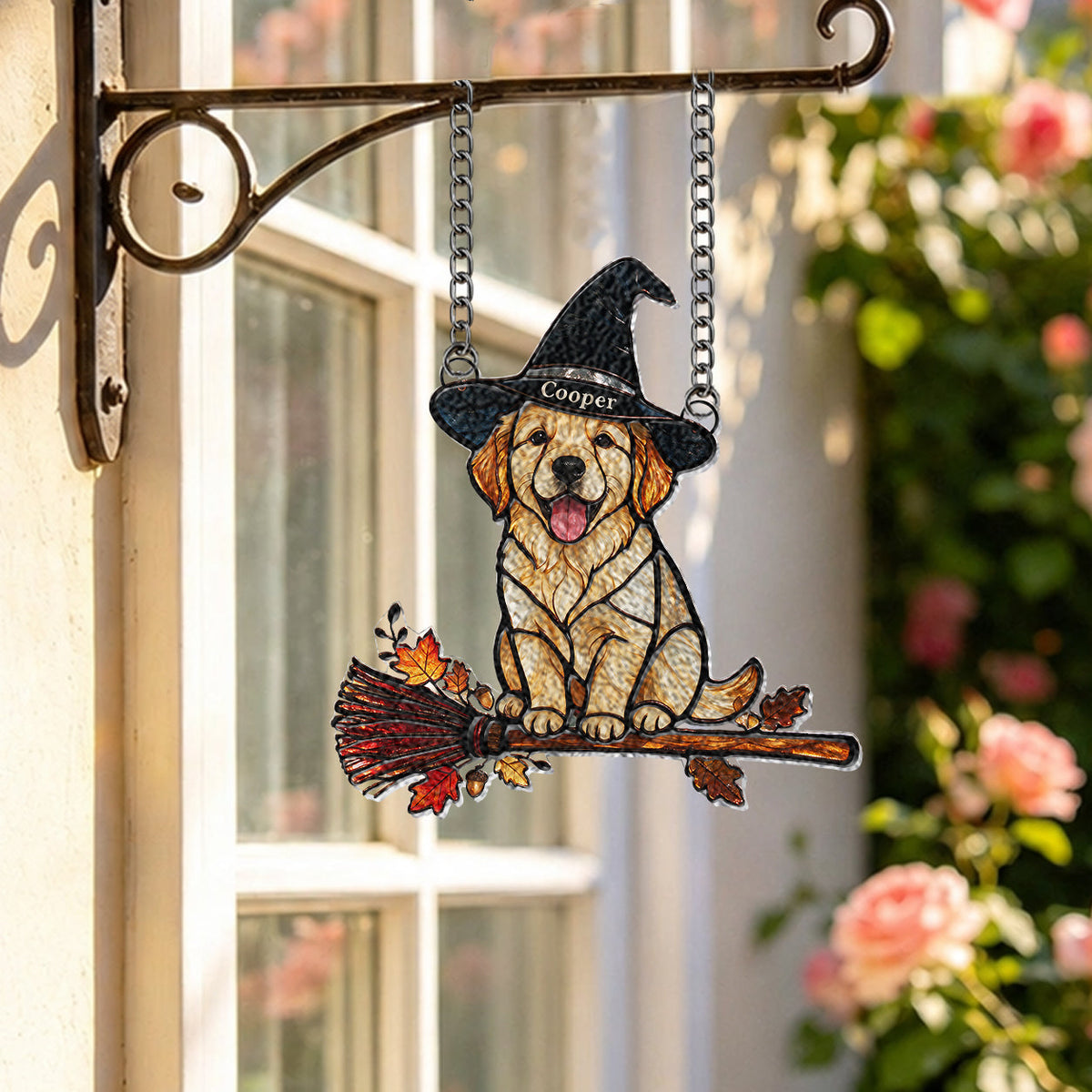 Personalized Halloween Tan and White Pembroke Welsh Corgi 3D Printed Glass Suncatcher