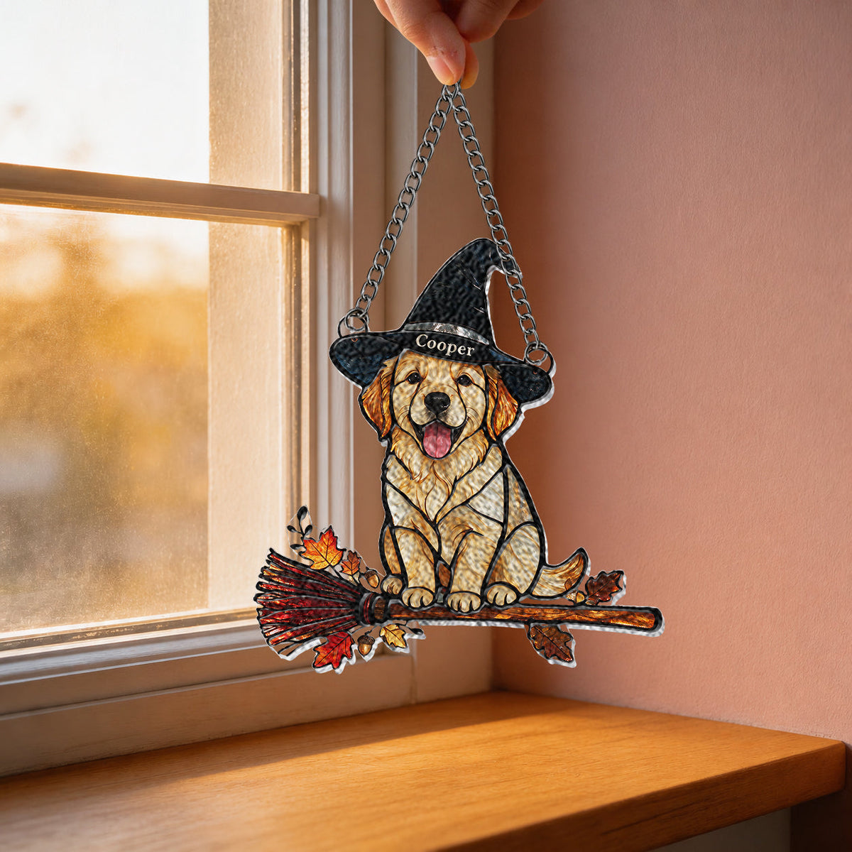 Personalized Halloween Tan and White Adult Shiba Inu 3D Glass Suncatcher