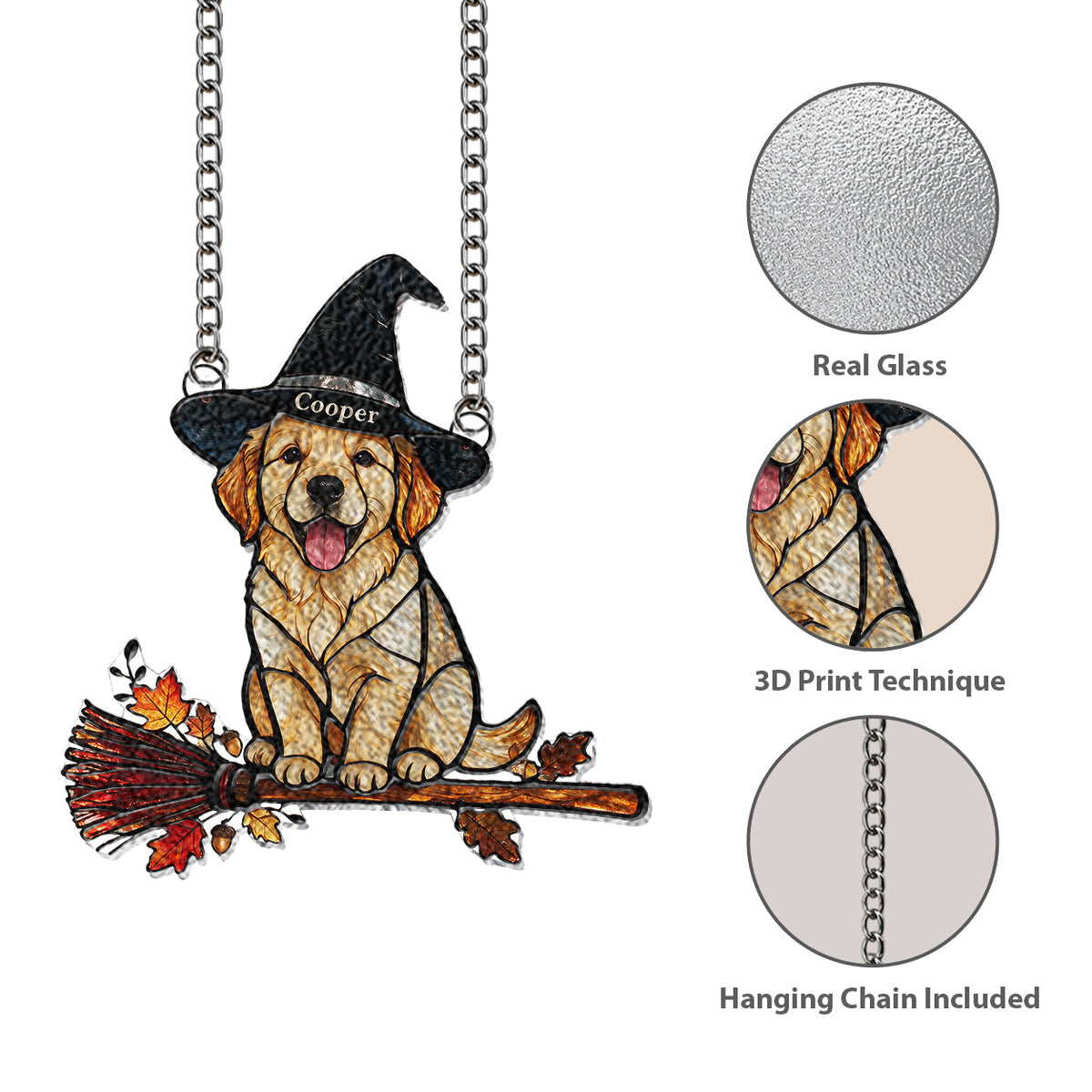 Personalized Halloween Black and Tan Rottweiler 3D Glass Suncatcher