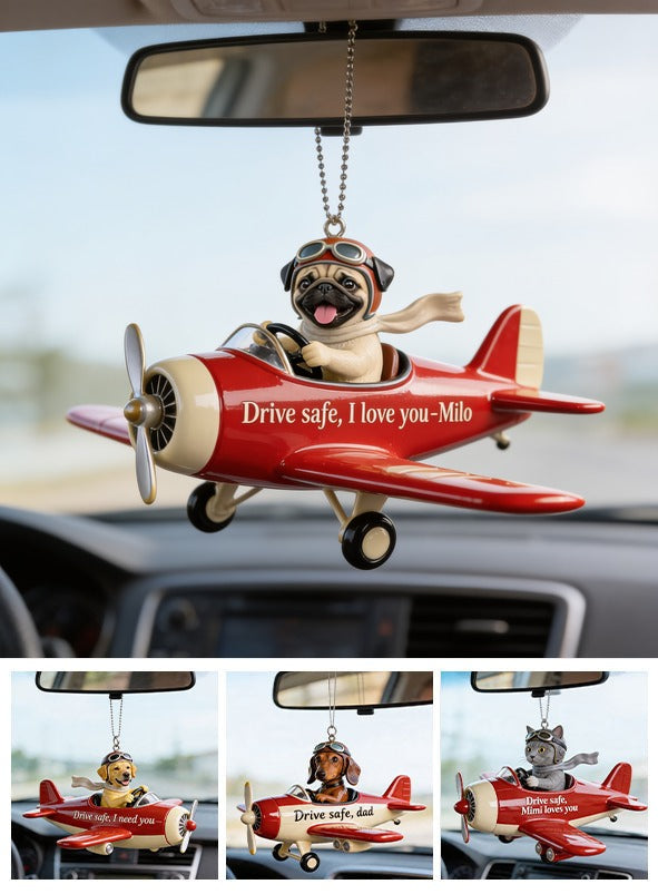 Custom Photo Pug Pilot Car Ornament, Dog Lover Gift