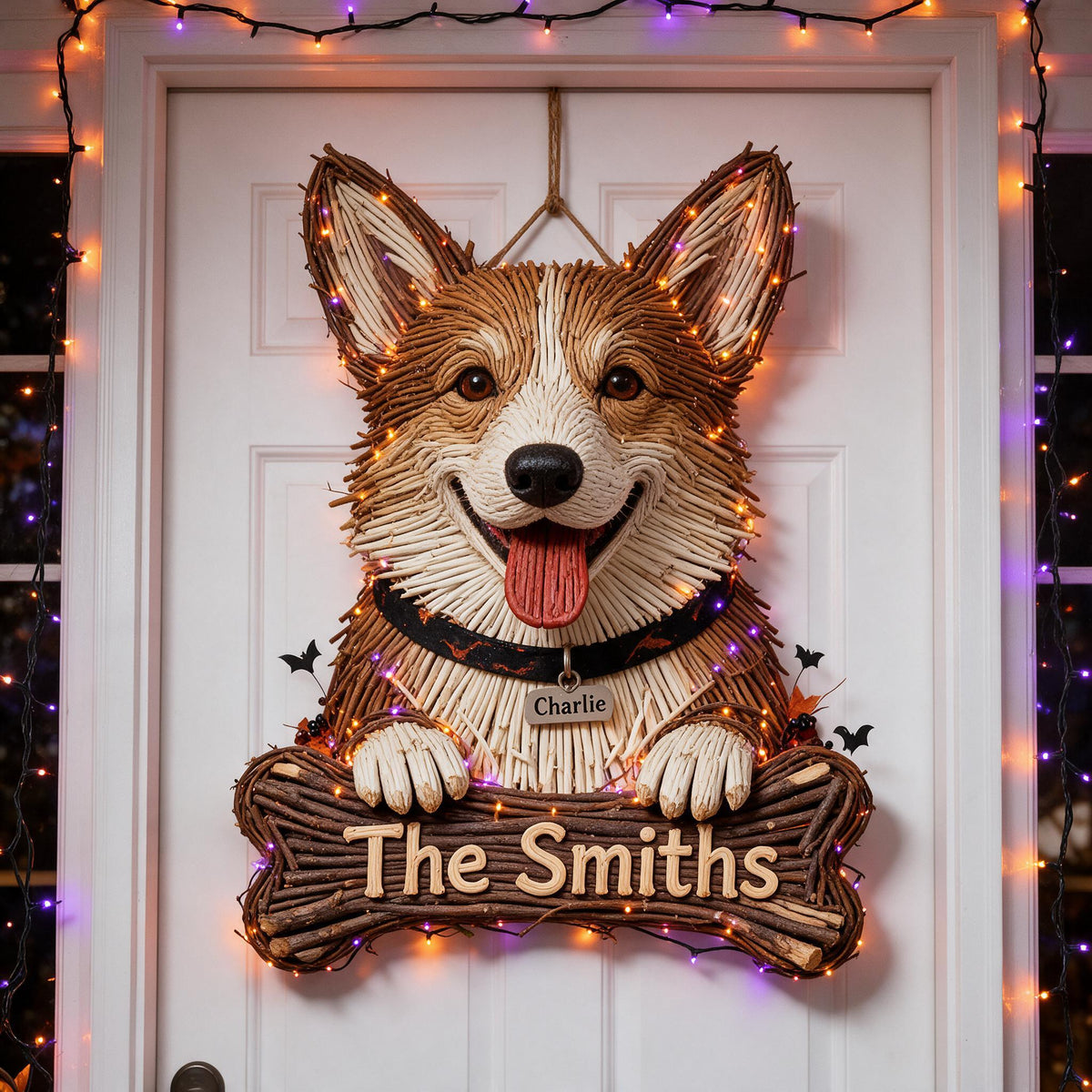 Personalized Halloween Tan and White Pembroke Welsh Corgi LED Light Acrylic Sign