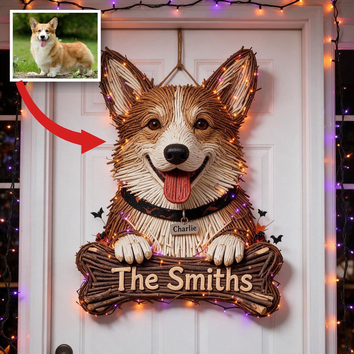 Personalized Halloween Tan and White Pembroke Welsh Corgi LED Light Acrylic Sign