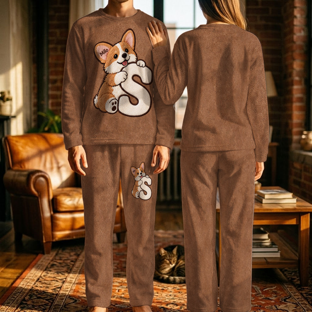 Personalized Fawn White Chihuahua Puppy Fleece Lounge Set Dog Owner Loungewear