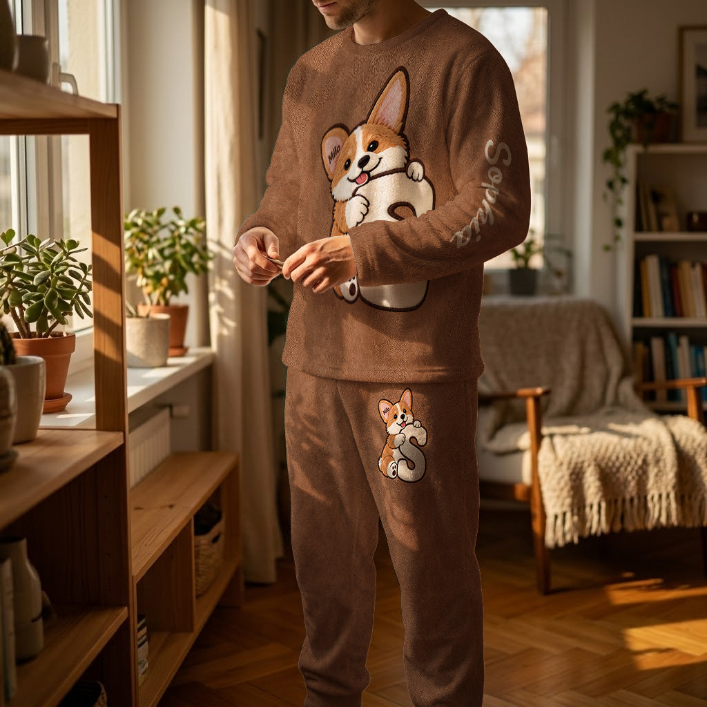 Personalized Fawn & White Bulldog Fleece Lounge Set for Dog Lovers