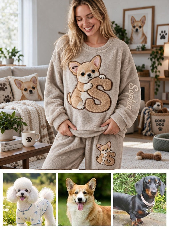 Personalized Fawn White Chihuahua Puppy Fleece Lounge Set Dog Owner Loungewear